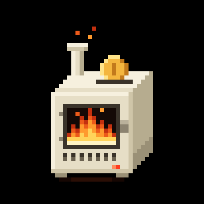 A pixel furnace with a coin dropping into its slot